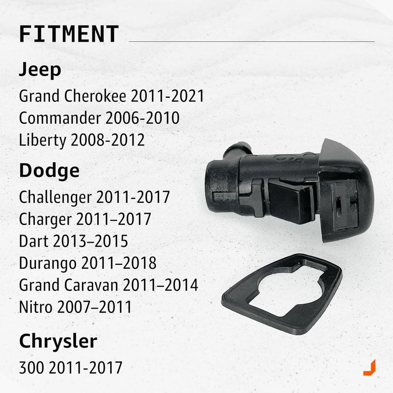 Click&Fit Windshield Washer Nozzles compatible with Chrysler 300 11-17, Jeep Grand Cherokee 11-21 Commander 06-10, Liberty 8-12, Dodge Caravan Durango Challenger Charger, Nitro – Double Fan Repair Kit - Image 2